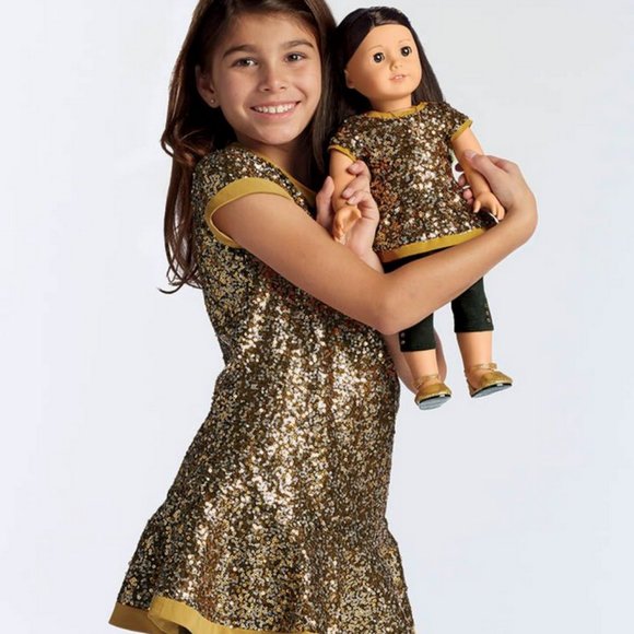 American Girl Other - MATCHING SET American Girl Golden Sparkle Tunic Sz 10/12 and Tunic for 18" Doll